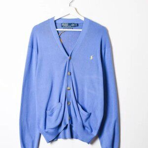 90's Preppy Polo Ralph Lauren Women's Light Blue Cardigan
